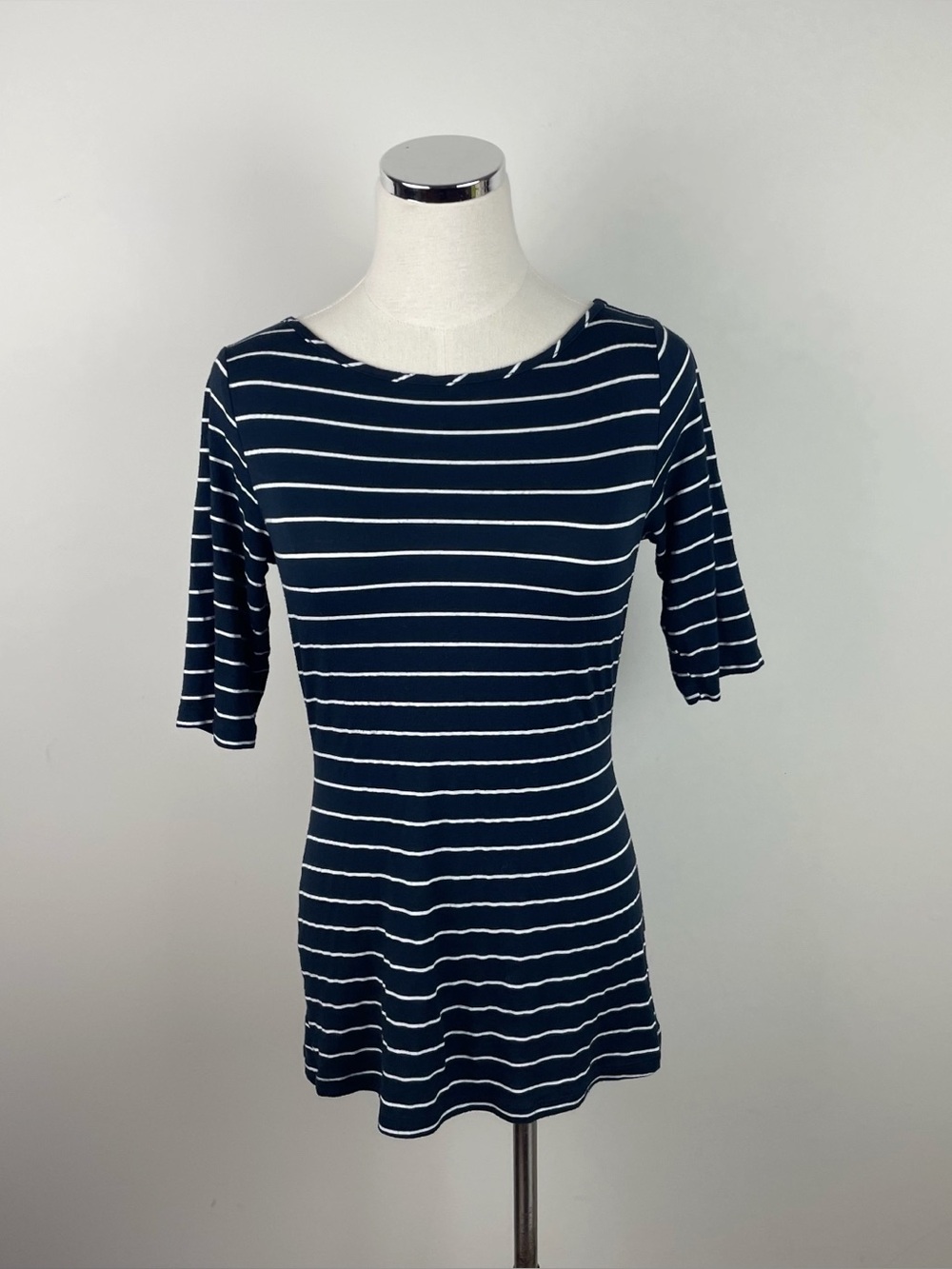 Green Envelope Black White Stripe Short Sleeve Stretch Top Women Medium